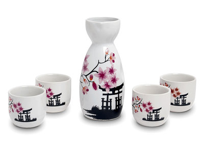 Sake set - 5-delig Japanse Bloemen