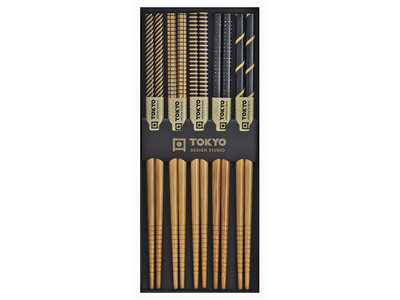 Houten eetstokjes Black Stripe - set van 5 stuks