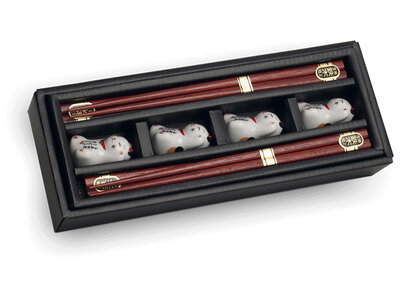 Eetstokjes en opleggers Lucky cat - set van 4 stuks