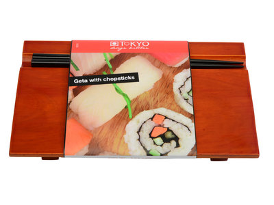 Serveerplank bamboe (Geta) 24x15 - met chopsticks